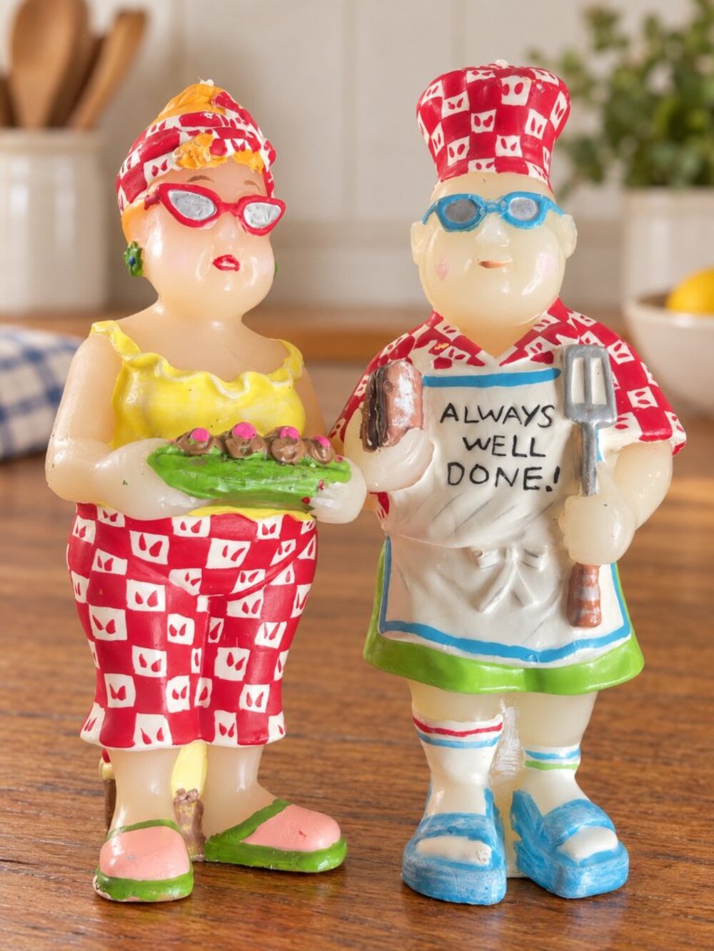 Boston Warehouse BBQ Couple 8” Wax Candles Set of 2 Chef Picnic Retro Decor